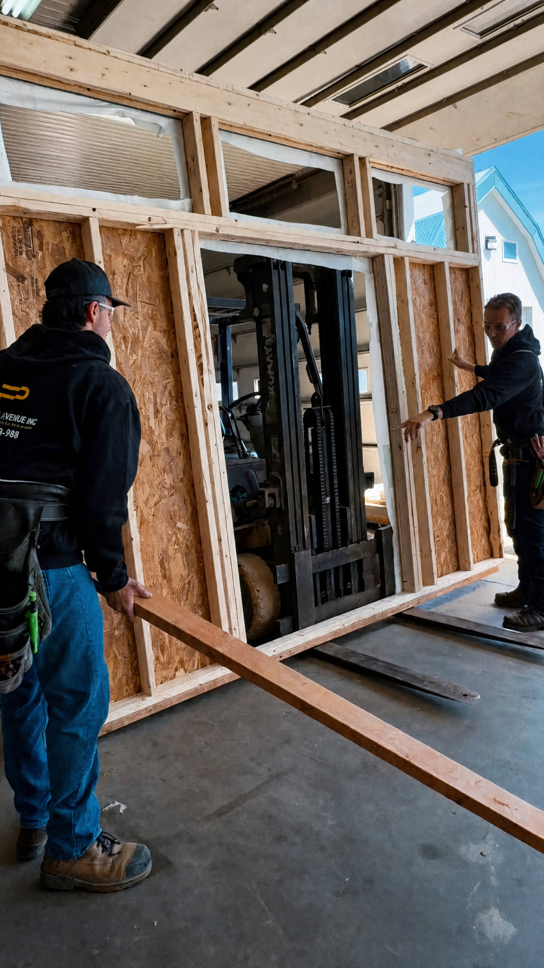 Levage d'un mur préfabriqué sur le chantier